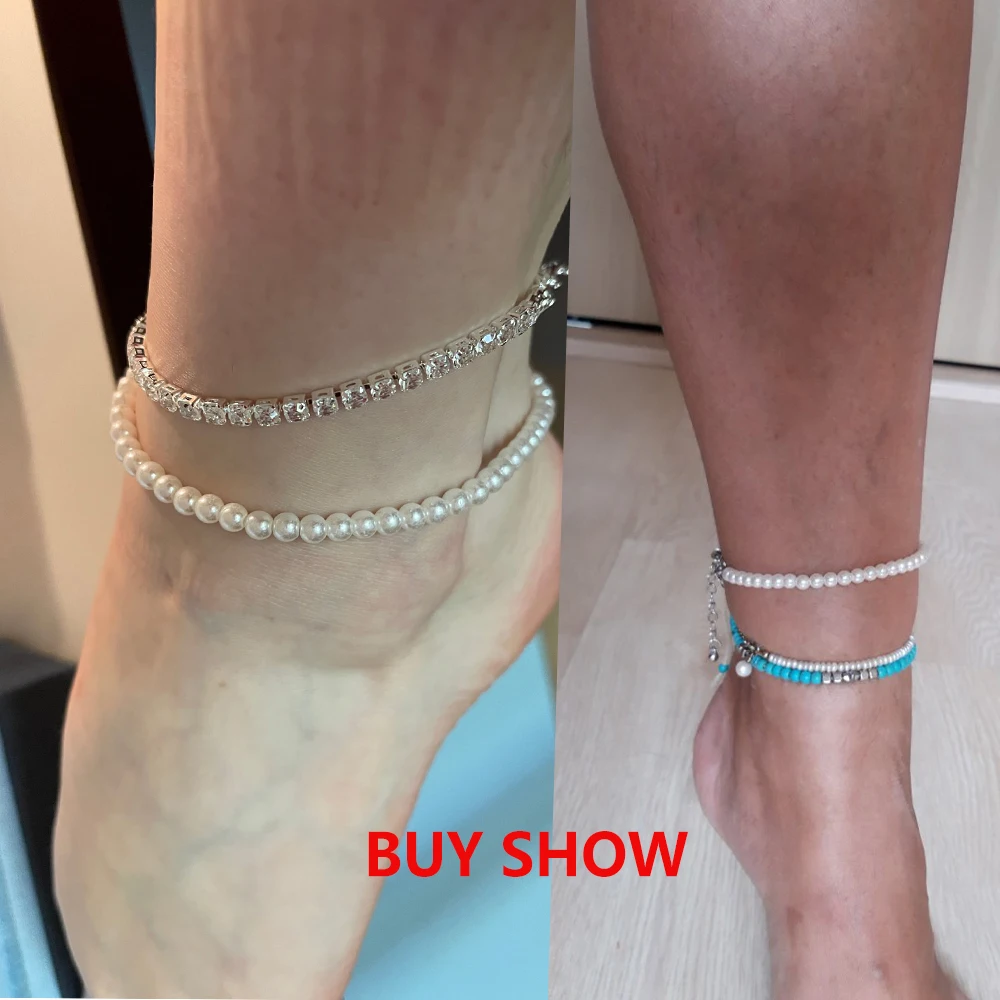 IngeSight.Z Bohemian Imitation Pearl Anklet for Women Summer Beach Bracelet on the Leg Foot Bracelet Sandals Jewelry images - 6