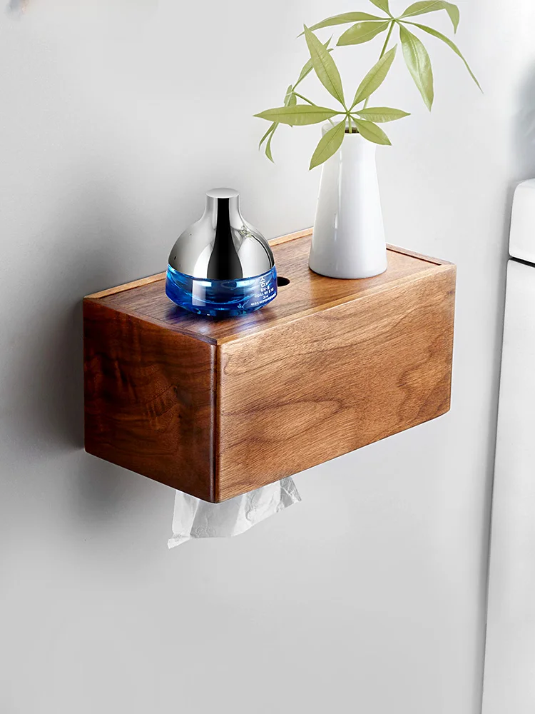 

Tissue box, toilet wall hanging, no punching, hand wiping, paper box, wall hanging toilet paper box, storage rack, solid wood