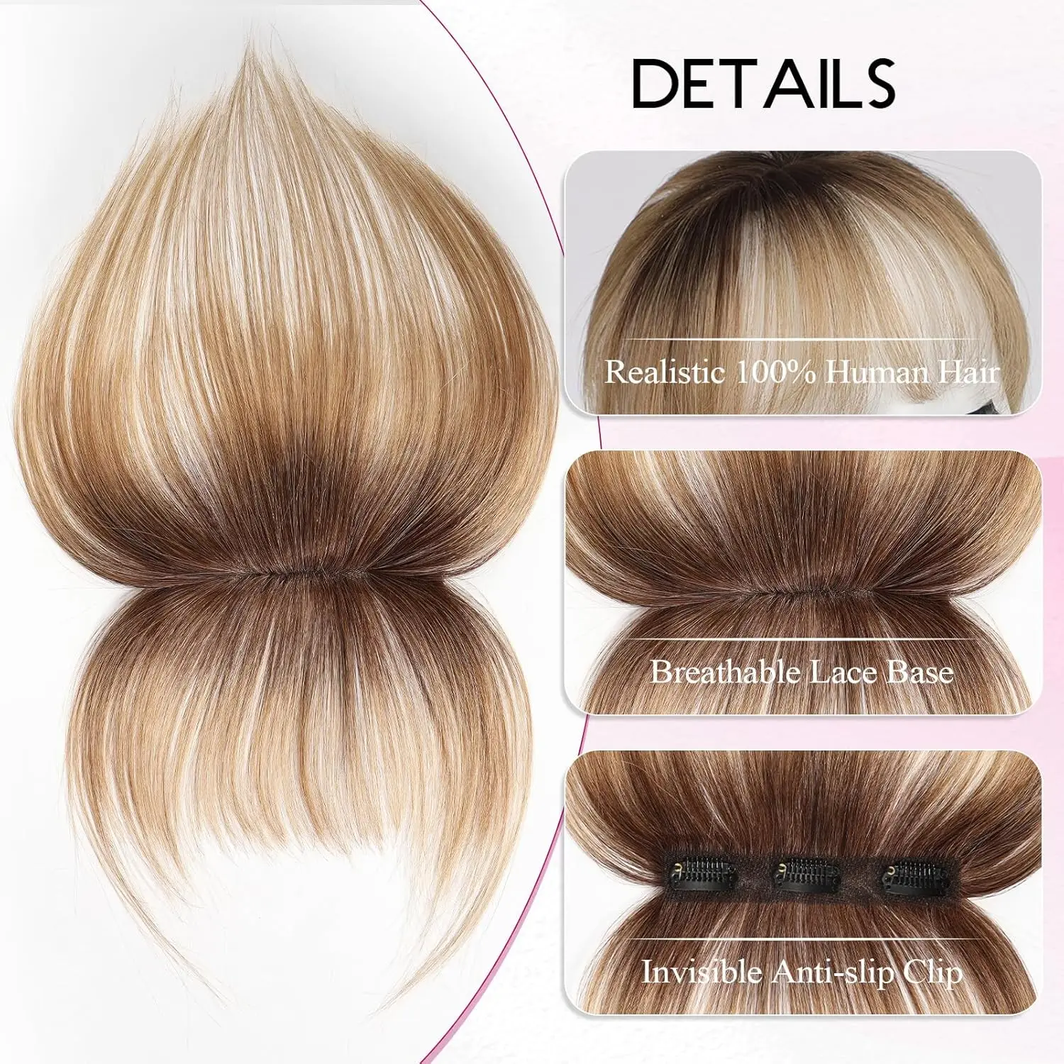 Фото Ombre Brown to Blonde Clip in Bangs 100% настоящая челка из человеческих волос Wispy Bangs Hair Pieces 3 Secure Clips in Full Fringe Fake Bangs №3