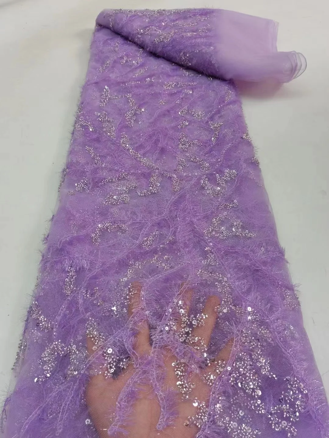 

Luxurious Manual Purple Sequence Lace Fabrics Nigeria Lace 2023 Embroidery Mesh Tulle Lace Fabric 3D Beaded African Wedding Lace