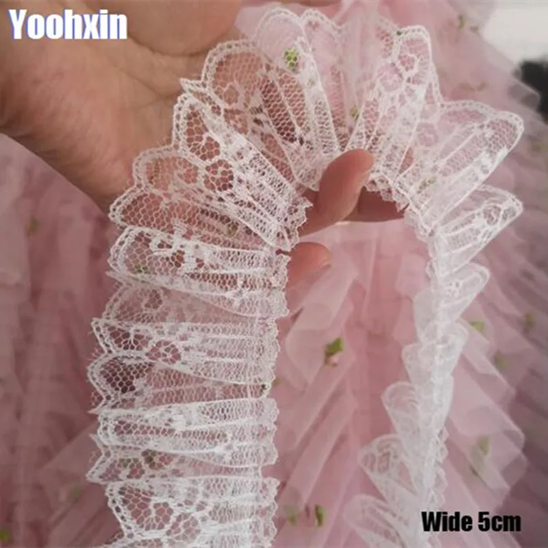 5CM Wide Luxury Embroidery White Flower Lace Fabric Trim Ribbon DIY Sewing Applique Collar Ruffle Craft Christmas Guipure Decor