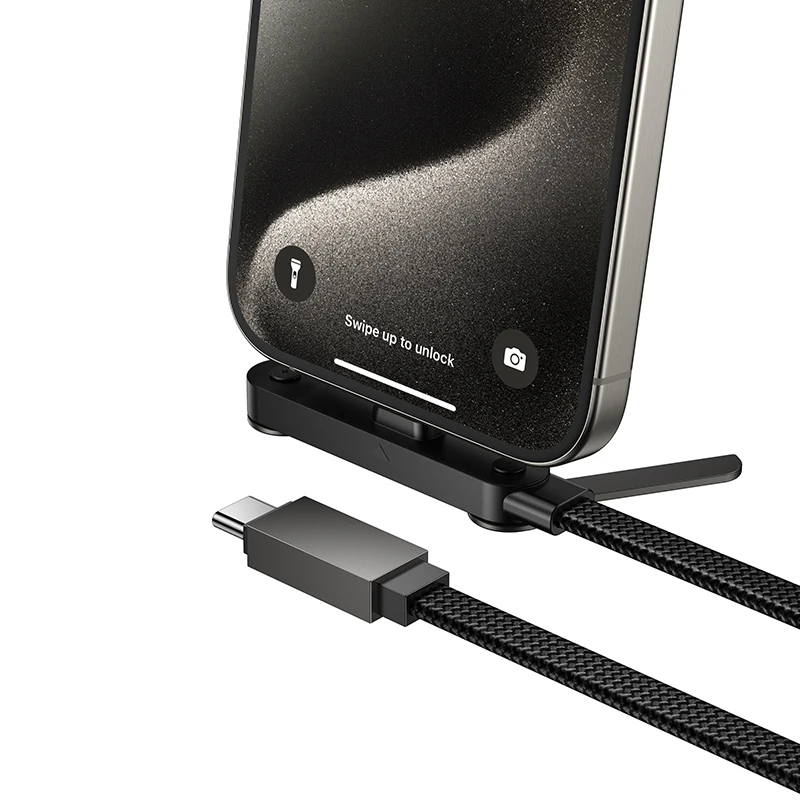 Фото Кабель HOCO 60W 2-в-1 USB-C на USB-C для быстрой зарядки со складной подставкой для телефона и настольным держателем для iPhone 17/16 и Samsung №4