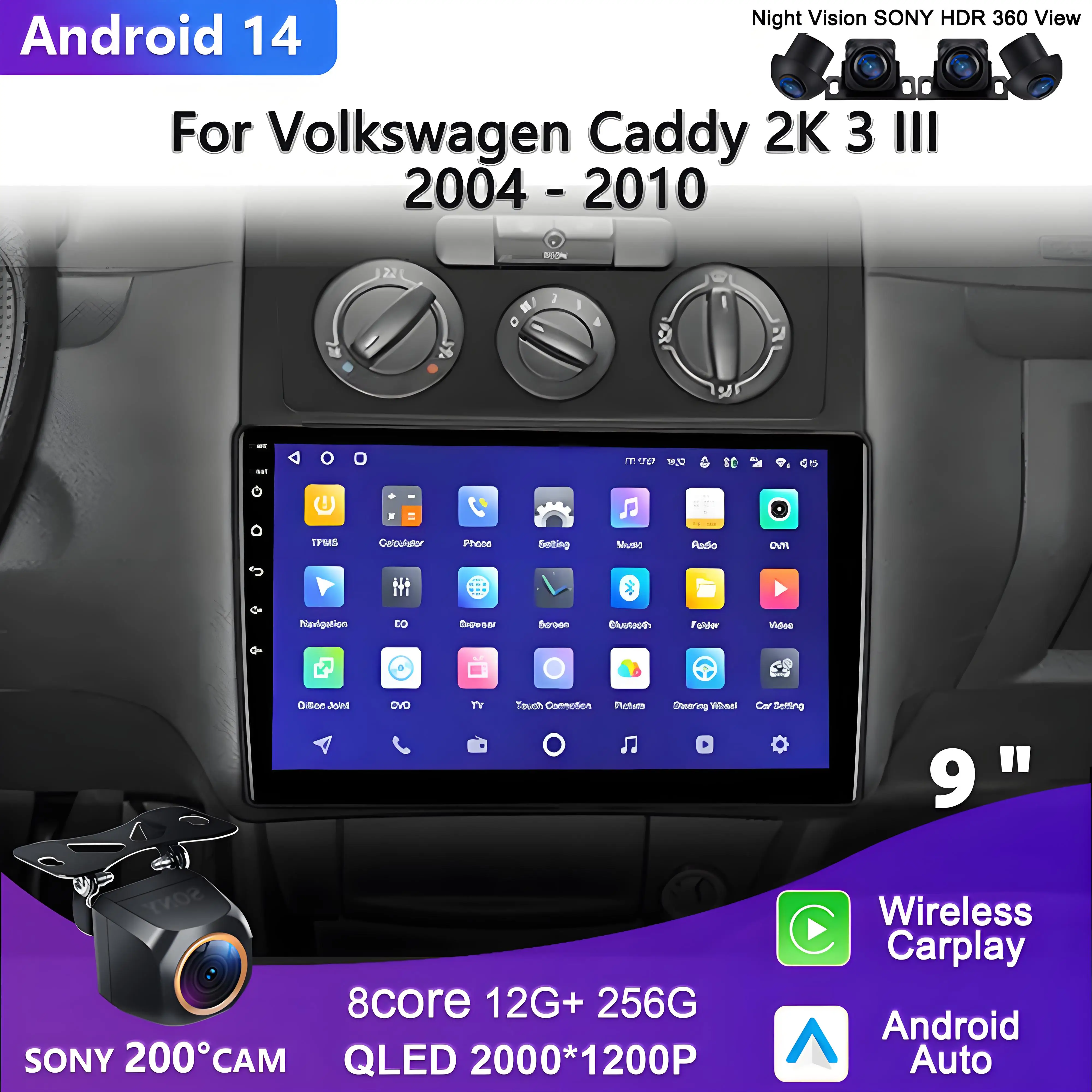 Экран 2K Incell Android 14 для Volkswagen Caddy 3 III 2004-2010 Автомобильный радиоприемник