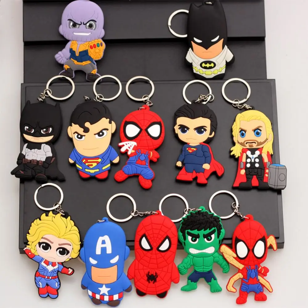 

Marvel Spiderman PVC Keychain Disney Thor Hulk Iron Man Captain America Avengers Mask Shield Keyring Accessories Figure Boy Toy