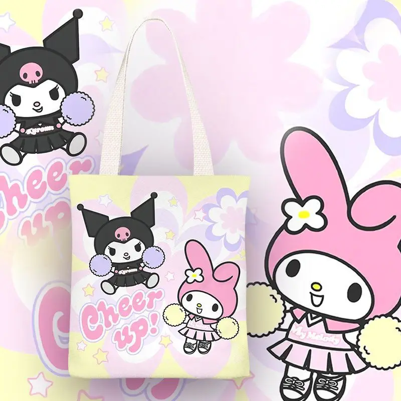 

Холщовая Сумка Sanrio Kuromi, экологически чистая вместительная дамская сумочка на плечо, тканевый саквояж для покупок, учебный чемоданчик