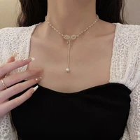 vintage zircon titanium steel necklace trend crystal bow knot clavicle chain pearl pendant jewelry party necklace birthday gift