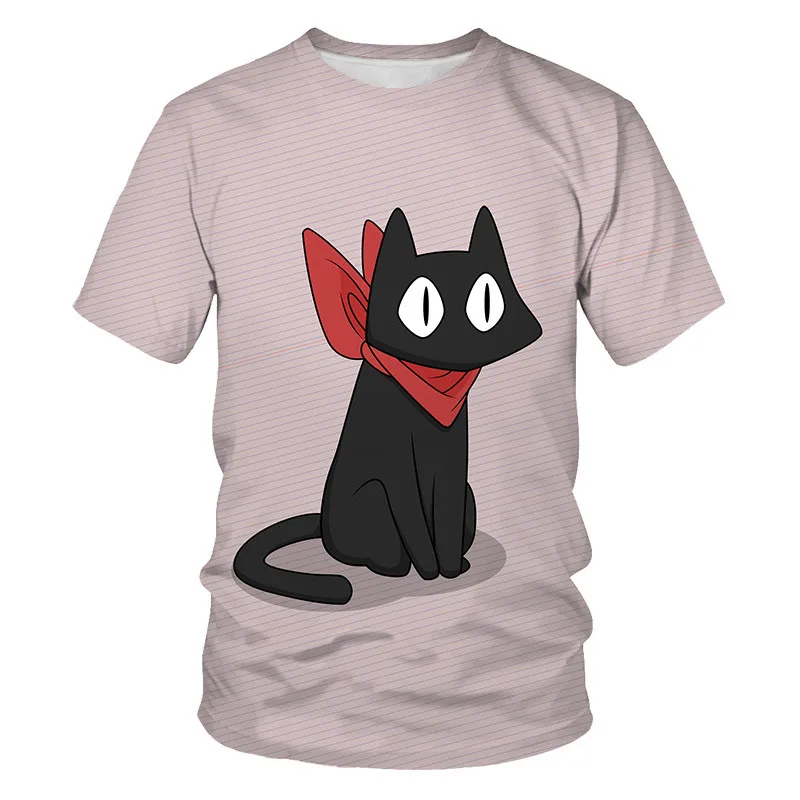 

Детская дышащая футболка с рисунком кота и животных, с коротким рукавом