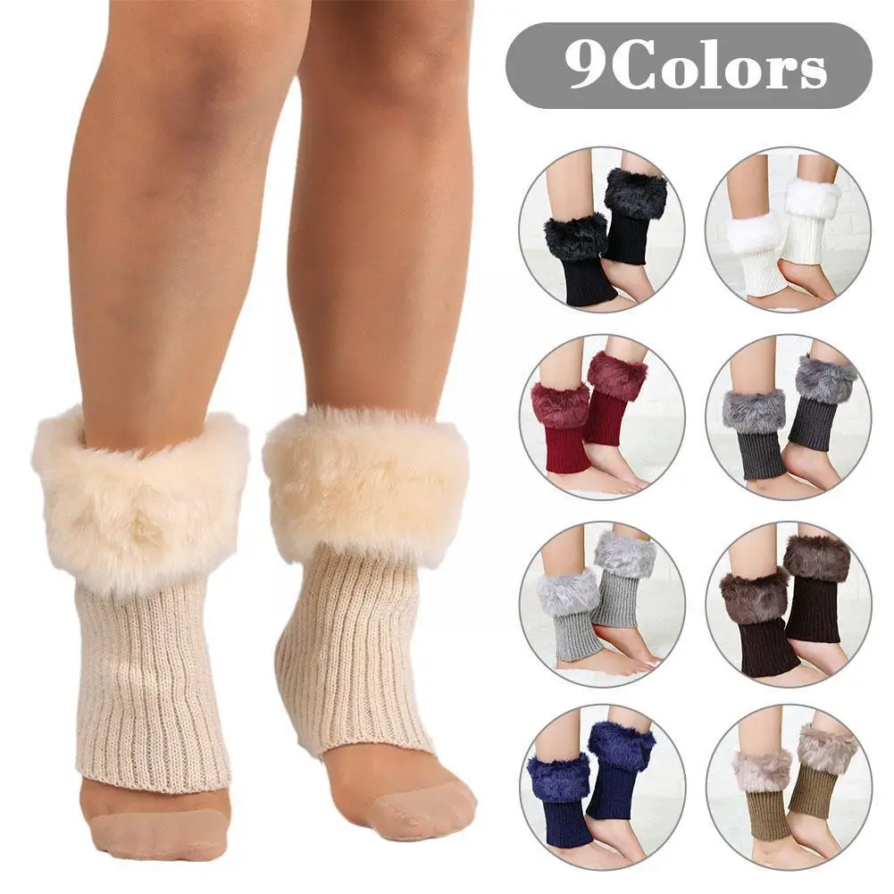 

Women Winter Knitted Boot Cuffs Fur Knit Crochet Toppers Warmer Trim Leg Leg Gaiters Toppers Warmers Boot Socks W0U6