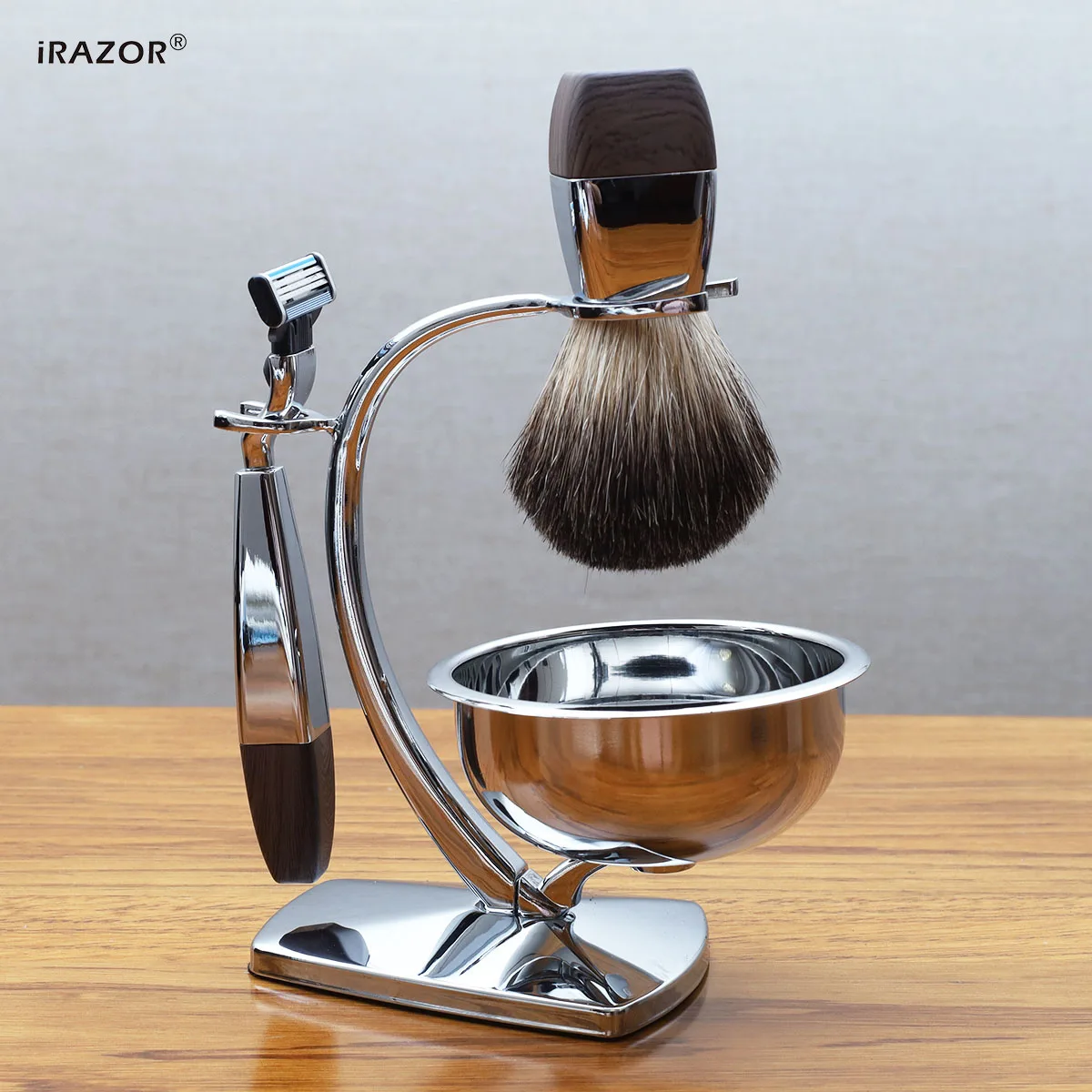 iRAZOR Luxury Mach 3 безопасная бритва мужской набор для бритья деревянная ручка с