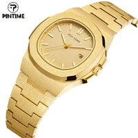 pintime quartz watch men luxury matte band hip hop black gold sliver watches mens wrist watch clock male zegarek meski montre