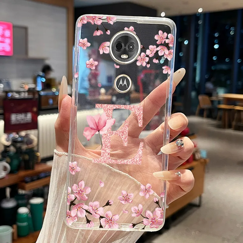 Фото Чехол для телефона Motorola Moto E5 Plus E5 Play, чехол с красивым цветочным узором и инициалами, тонкий прозрачный чехол из ТПУ, мягкий чехол для пары, силиконовый чехол №4