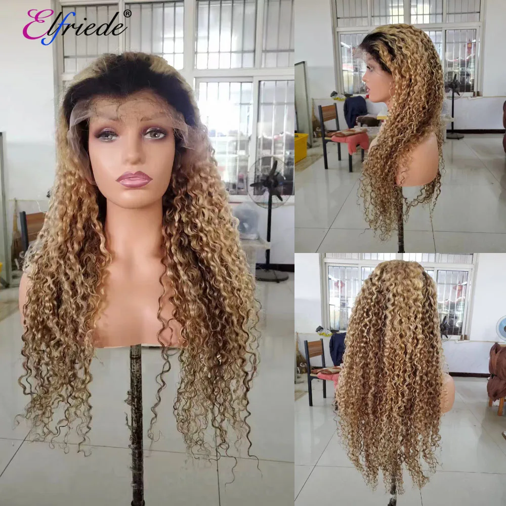 Парик Elfriede с темными корнями # P4/27 кудрявые вьющиеся волосы для женщин парики на