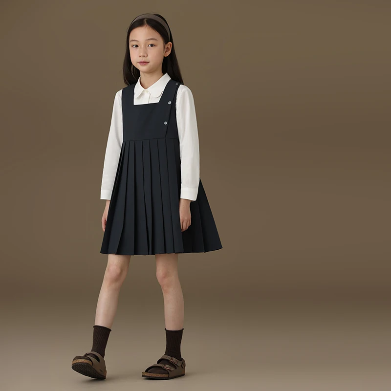 Темно-серая Одежда для девочек 2024 весенне-летнее платье сарафан в студенческом