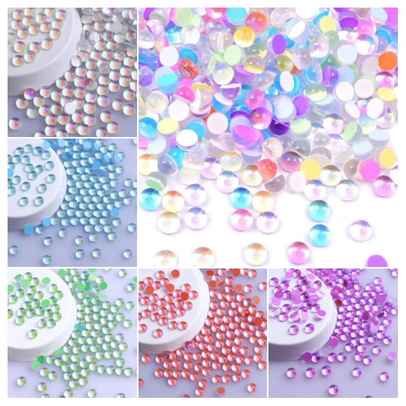 1440Pcs SS8 Magic Color Mermaid Round Glass Crystal Beads Flatback 3D Nail Art Rhinestones Used for Nail Decoration Nial Access