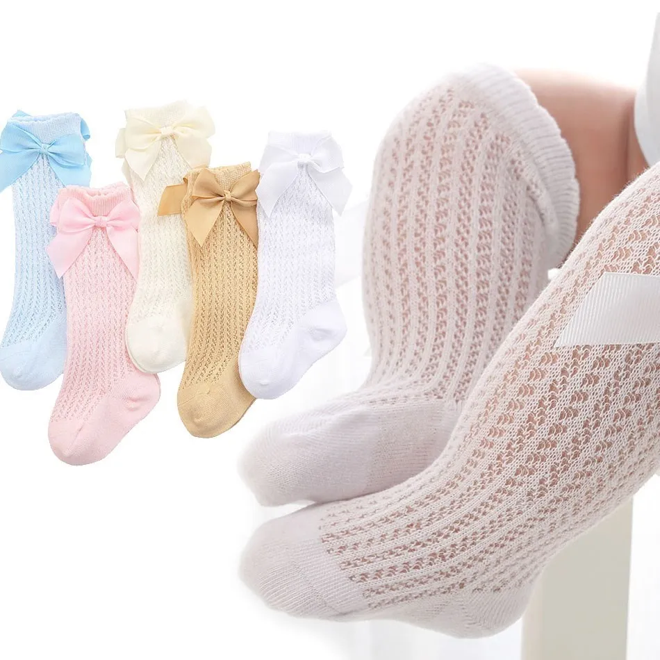 

baby knee high socks 3-pack toddler tights girls Cotton solid color leggings with bowknot newborn infant stockings 0-36 Months