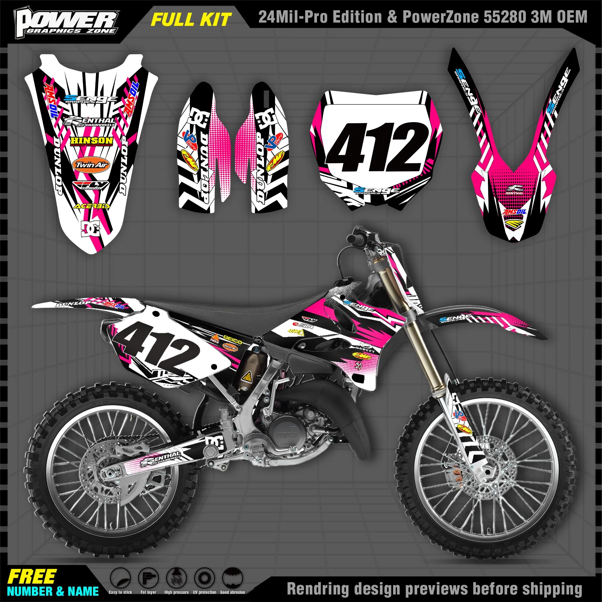 

PowerZone Custom Team Graphics Backgrounds Decals 3M Stickers Kit For YAMAHA 2002-2014 YZ125 YZ250 009