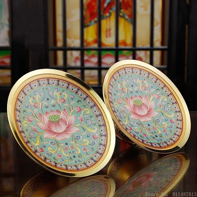 1 шт. Китайский медный сплав эмалированный Лотос цветок предлагающий поднос