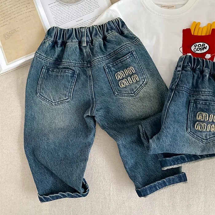 Джинсовые брюки для мальчиков длинные из денима изящная весенне-осенняя одежда