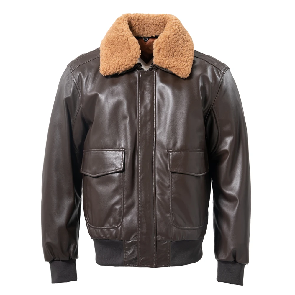 

Genuine Leather Jacket Men Flight Jackets 100% Soft Thin Sheepskin Natural Fur Collar Aviator Clothing For Autumn