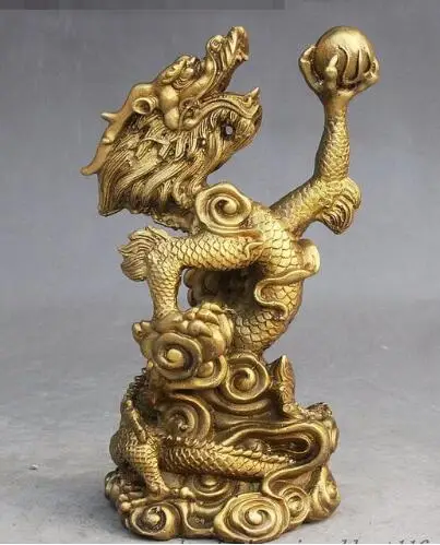 

Folk Fengshui China Chinese Brass Fly Dragon Dragons Play Ball Exorcise Statue
