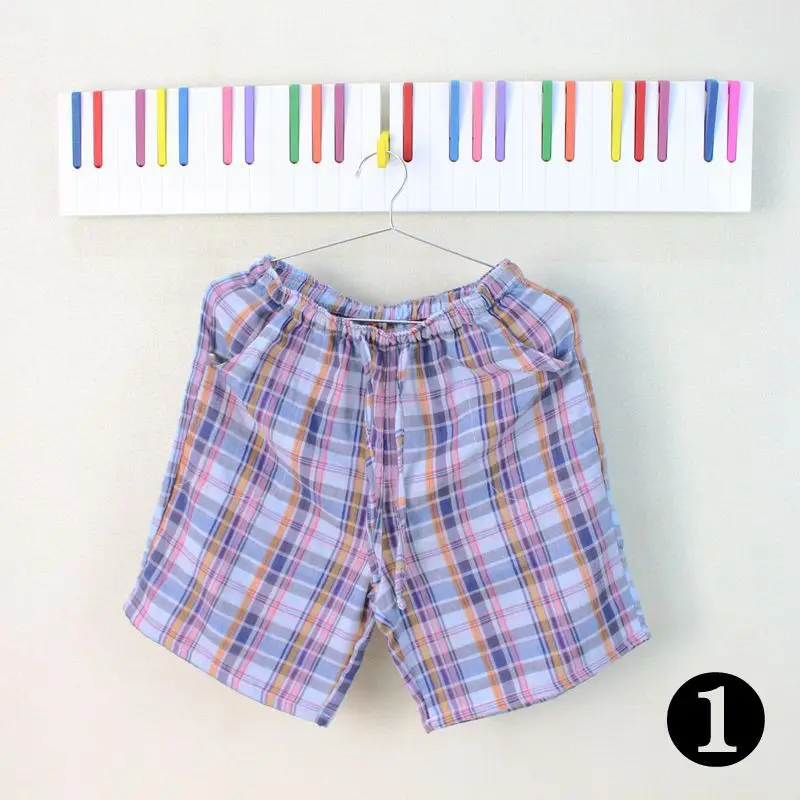 Mens Sleep Shorts Men Cotton Pajama Shorts Mens Lounge Shorts Summer Casual Breathable Cotton Gauze Plaid Pants Sleep Bottoms