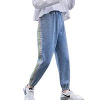 jeans girl side striped denim trousers girls casual style kid spring autumn new arrivals childrens clothes 7 8 9 10 11 12 14yrs