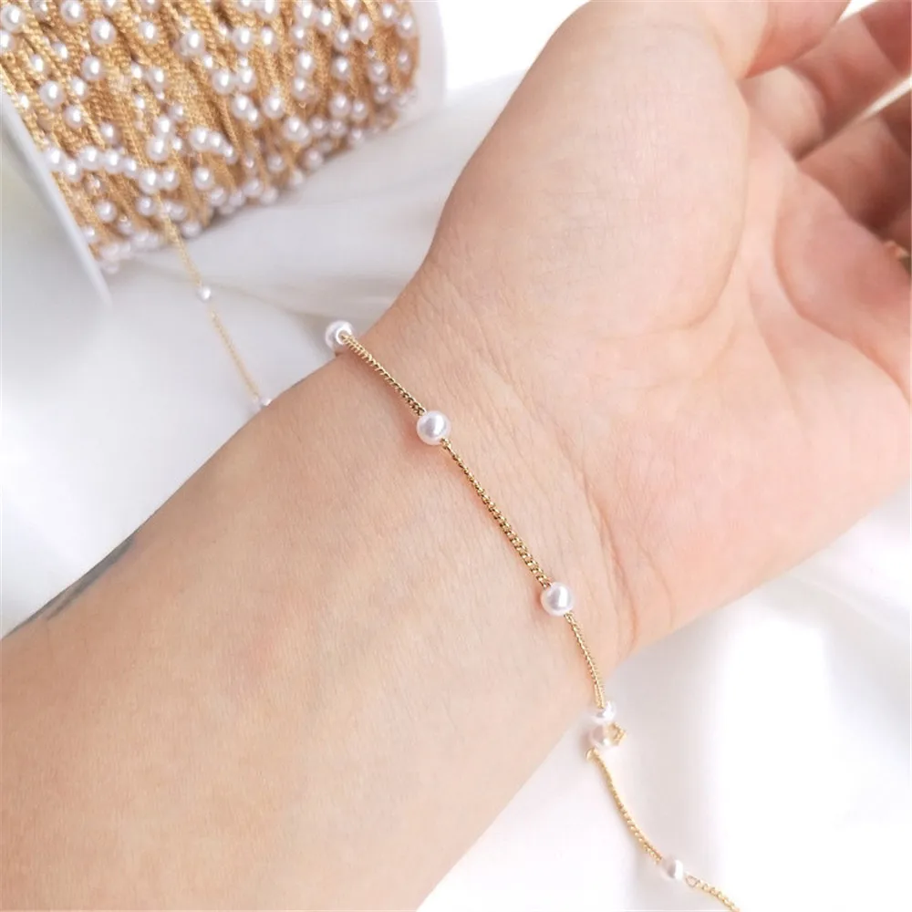 

14K Gold Filled Plated Handmade imitation pearl chain earrings tassel chain necklace bracelet decorative loose chain