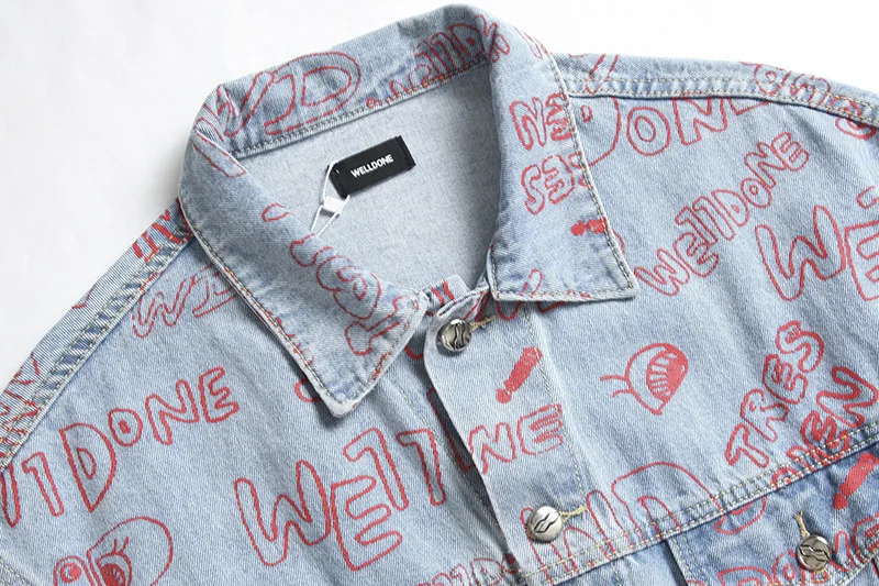 Новинка 2021 мужские бейсбольные куртки Welldone из тяжелого денима с длинными