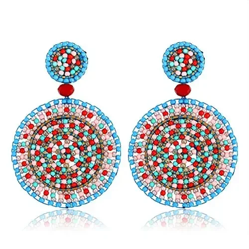 Богемные красочные изогнутые серьги с бусинами и крючками для девочек винтажные