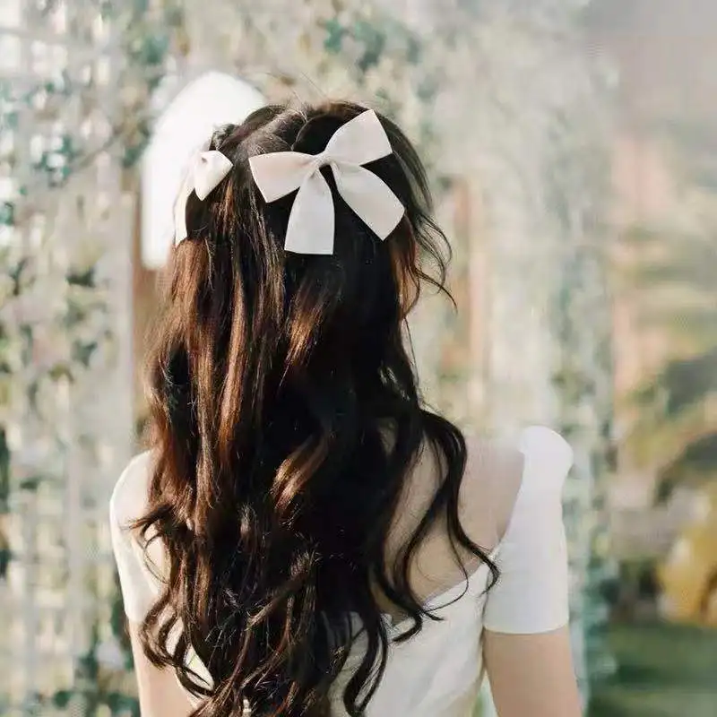 

1pair Korean Fashion Ribbon Bow Hair Clip Hairpin For Hair Gifts Wedding Hair Jewelry Sides girl Barrette Hair Clips