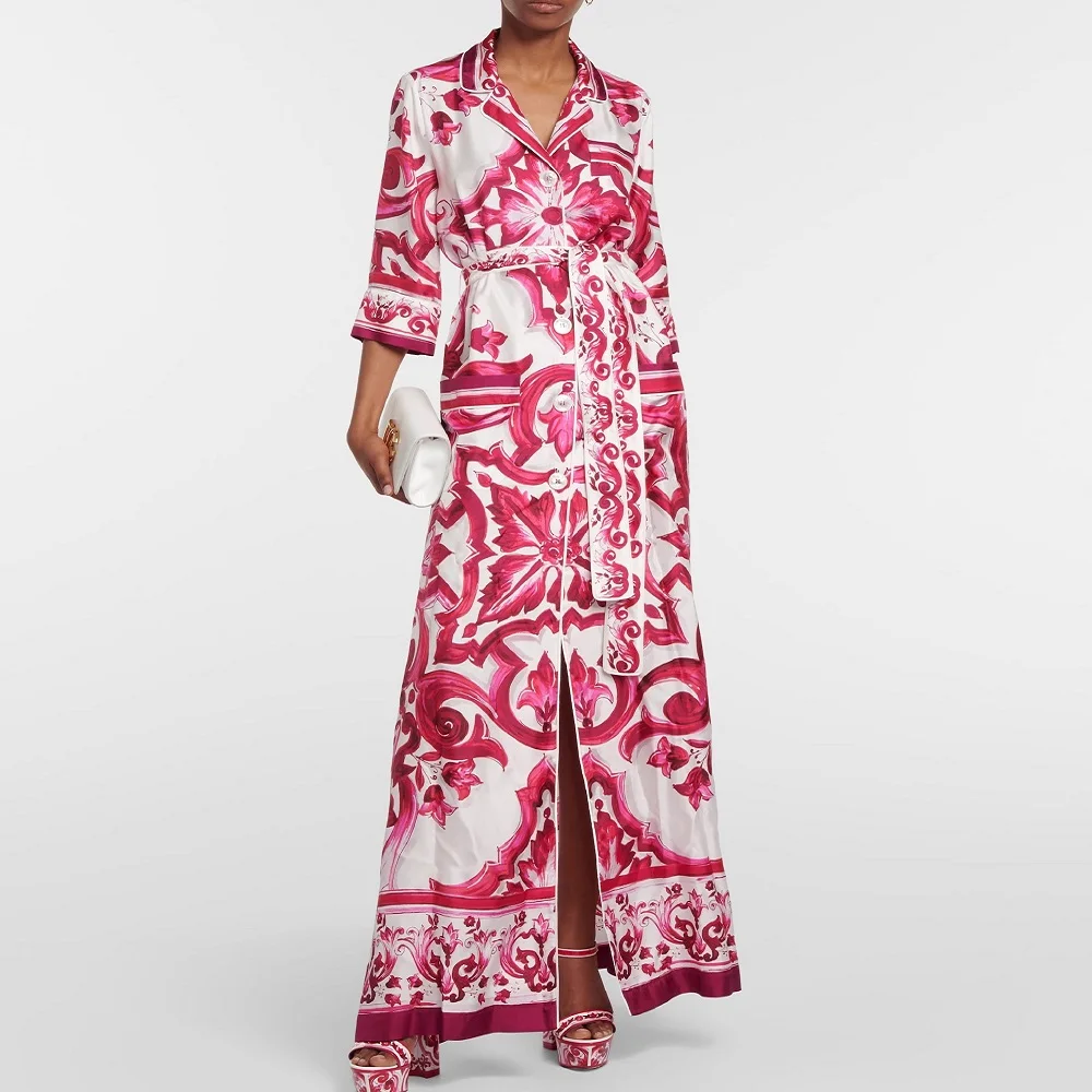 

Платье женское атласное длинное с 3D принтом, свободного покроя