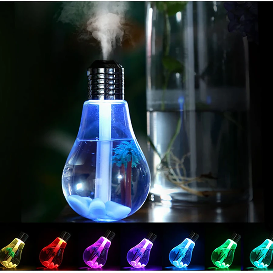 S Mini 400ml Bulb Humidifier Portable Ultrasonic Spray H2q Oil Diffuser Humidifier With Colorful Light