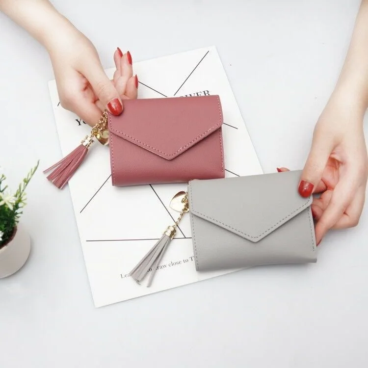 Short wallet female student Korean love tassel zero wallet mini small fresh multifunctional folding Wallet