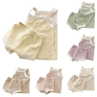 summer baby vest top shorts set toddler girls boys sleeveless clothes suit cotton fashion solid color grid casual vests outfit