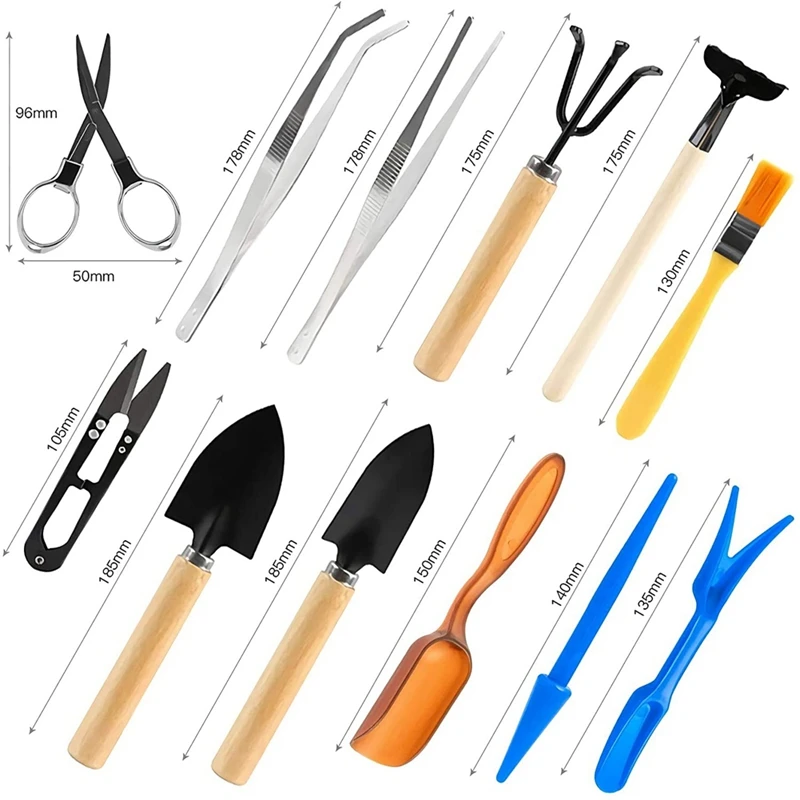 

12 Pieces Bonsai Tools Set Succulent Mini Garden Hand Tools Includes Pruning Shears, Mini Rake, Fold Scissors,Gardening