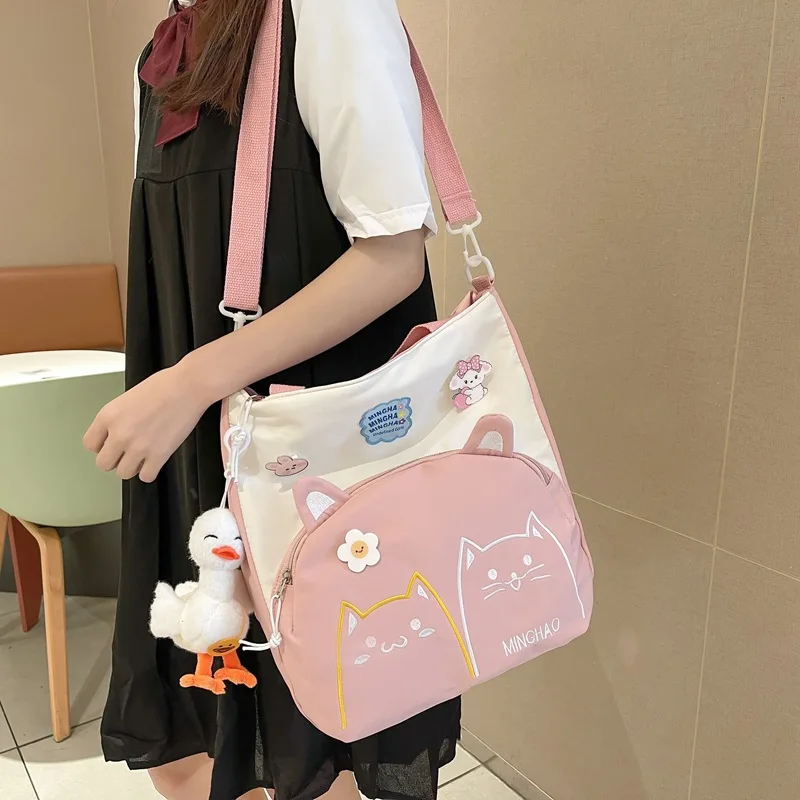 

Новая Милая Диагональная Сумка через плечо с котом 2023, вместительная мультяшная сумка на плечо, женская розовая сумка-мессенджер для хранения книг для студентов