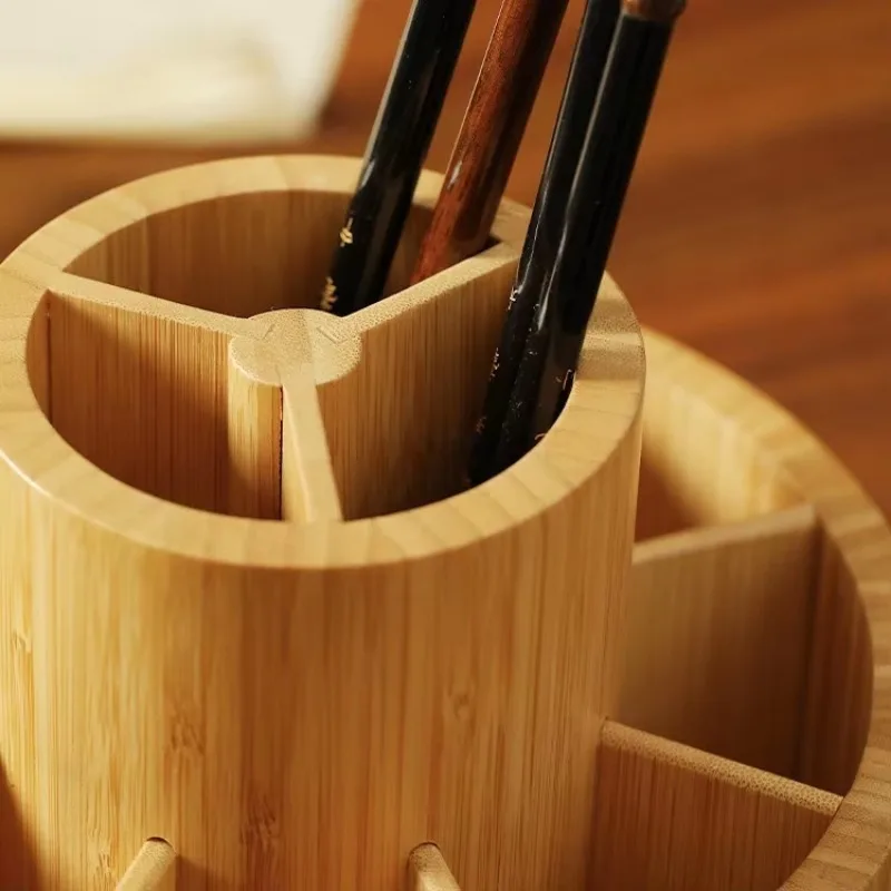 Держатель кистей для макияжа вращающаяся бамбуковая подставка ручек офисного
