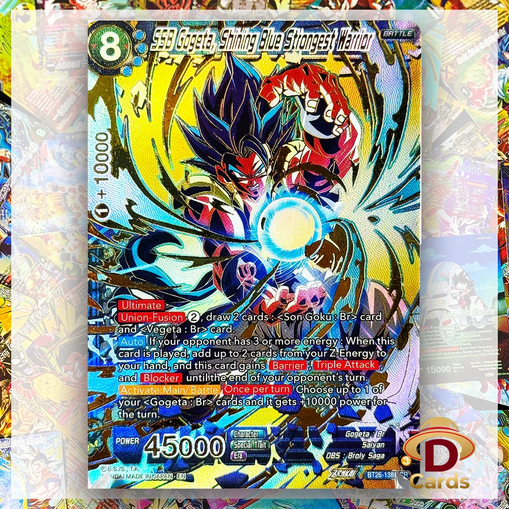Фото Коллекционная карта Dragon Ball Super SSB Гогета, сияющий синий, сильнейший воин, прокси-качество, для настольных игр и торговли, фольгированная №1
