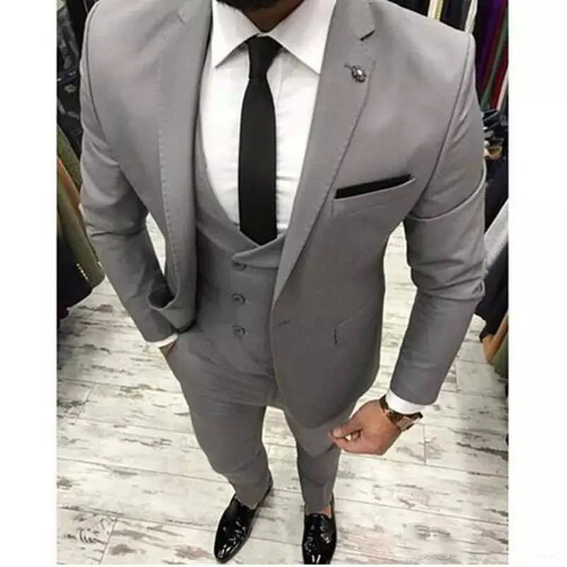 

Slim Fit Grey Groom Tuxedos Excellent Men Wedding Tuxedos High Quality Men Formal Business Prom Party Suit(Jacket+Pants+Tie+Vest