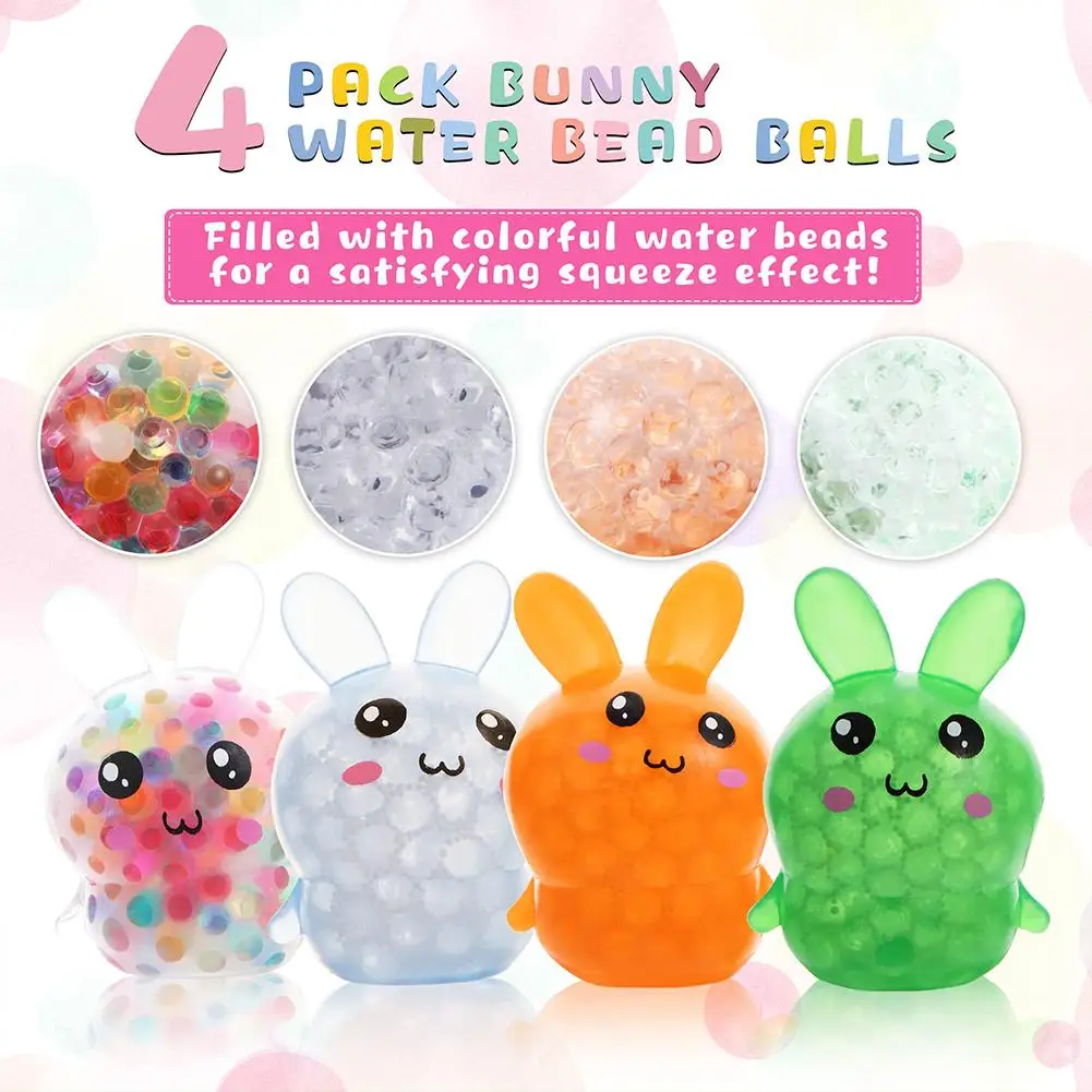 

4pcs Easter Bunny Stress Balls Toy Stress Relief Fidget Ball Rabbit Squeeze Toy Vent Squeeze Beads Pinch Pinch Decompression Toy
