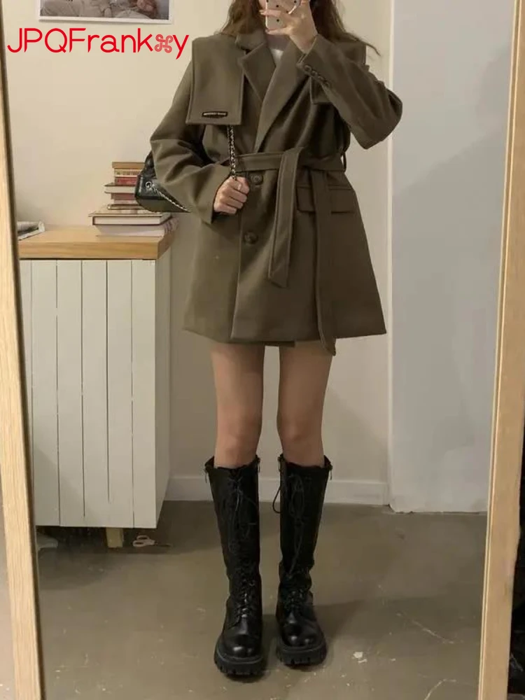 

2023 Autumn and Winter Khaki Woolen Coat Women's Fashion Retro Thick Woolen Coat Women Coat Women Winter Jacket Winter Coat