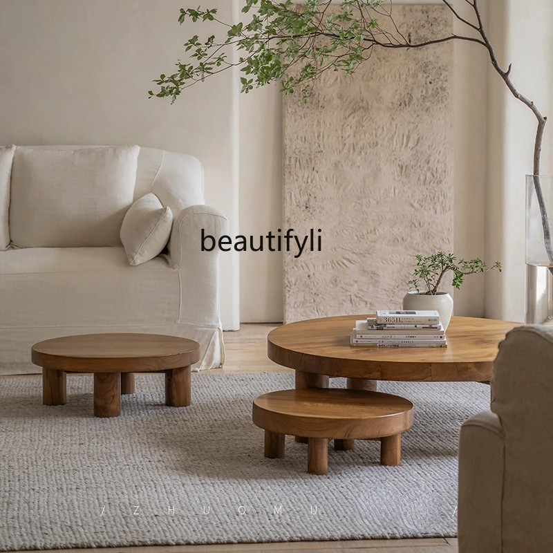 

LBX round Tea Table Combination Sets Solid Wood Tea Table Modern Minimalist Japanese Style Silent Style Furniture