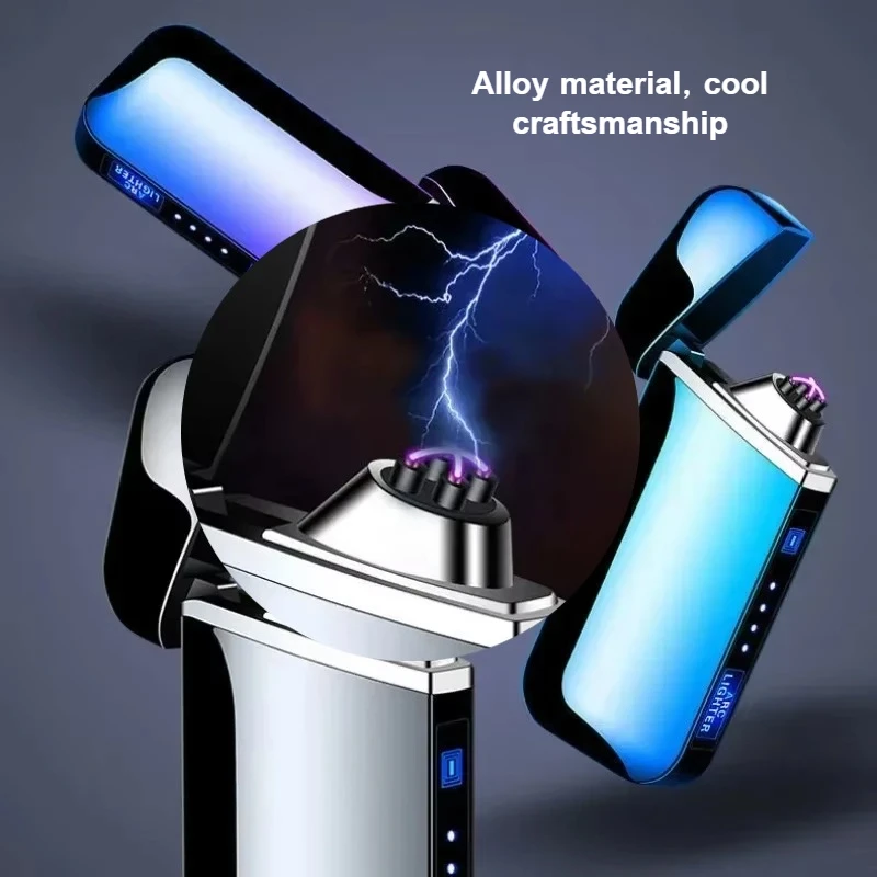 Фото Новая уличная ветрозащитная металлическая зажигалка с двойной дугой, USB-зарядка, сенсорное управление, аксессуары для курения, подарок для мужчин №5