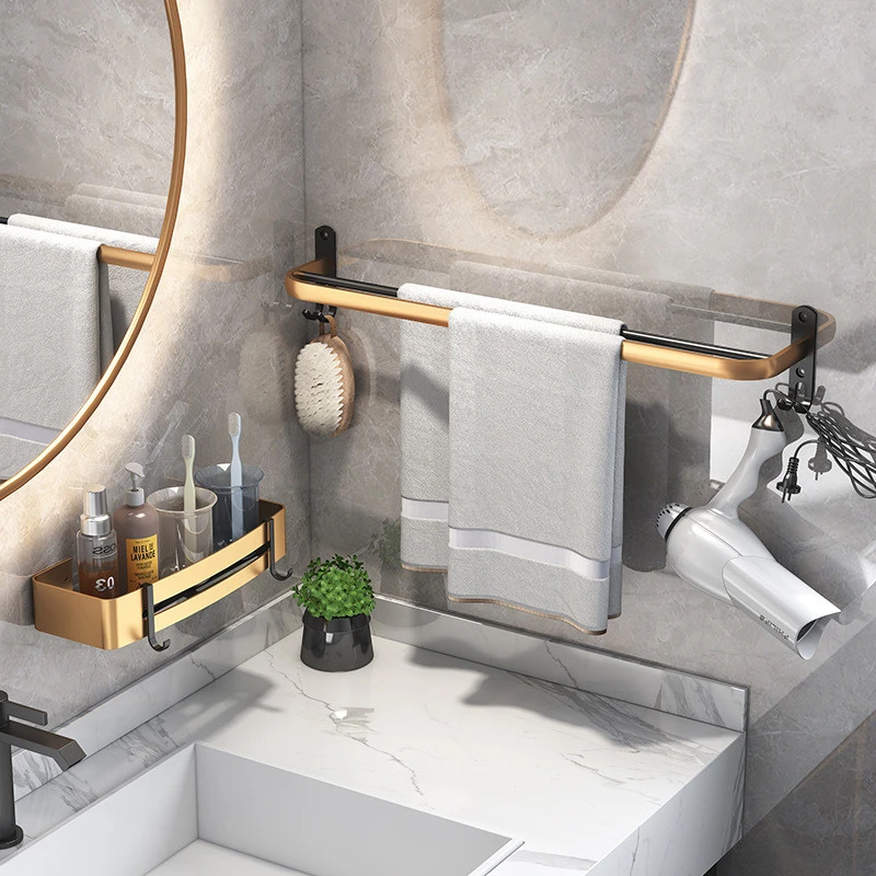 

Двухполюсная вешалка для полотенец с крючками настенная вешалка для полотенец черный золотой пространство алюминиевая вешалка для хранен...