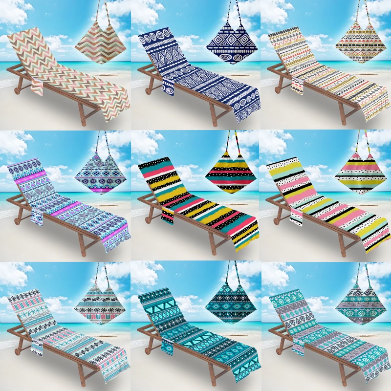 Mandala Portable Beach Chair Towel Long Strap Beach Bed Chair Towel Cover With Pocket Summer Pool Sun Outdoor Activities Garden