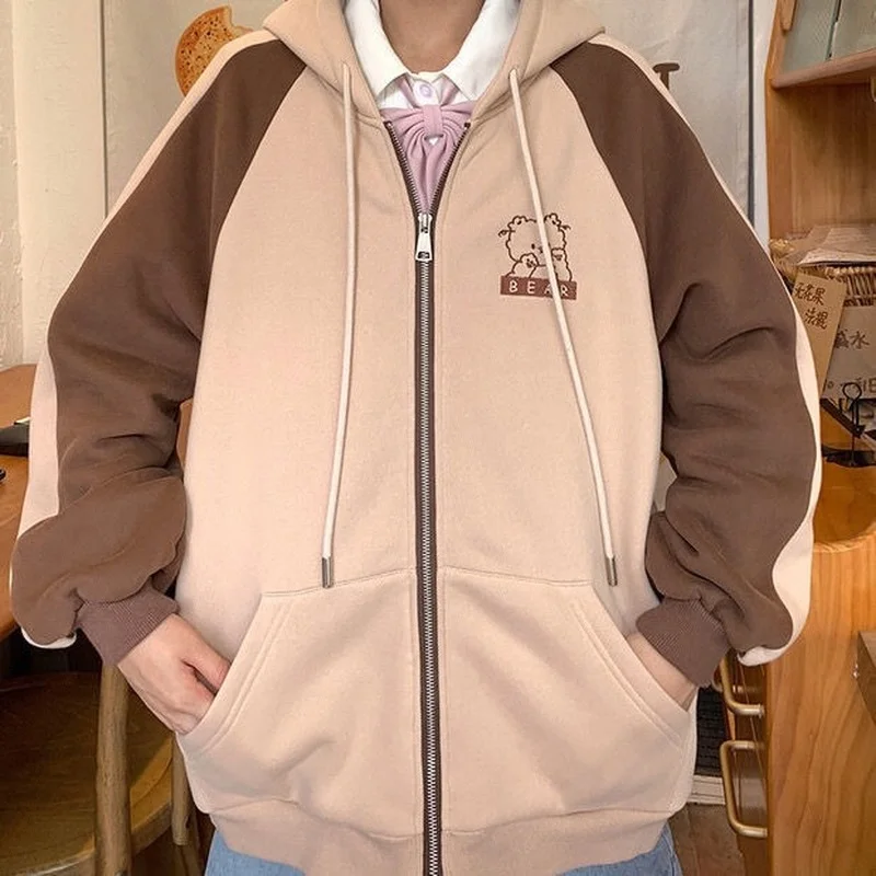 Deeptown Kawaii Zipper Hoodies Japanese Style Preppy Oversized Cute Harajuku Teenagers Korean Fashion Sweatshirts Fleece Winter
