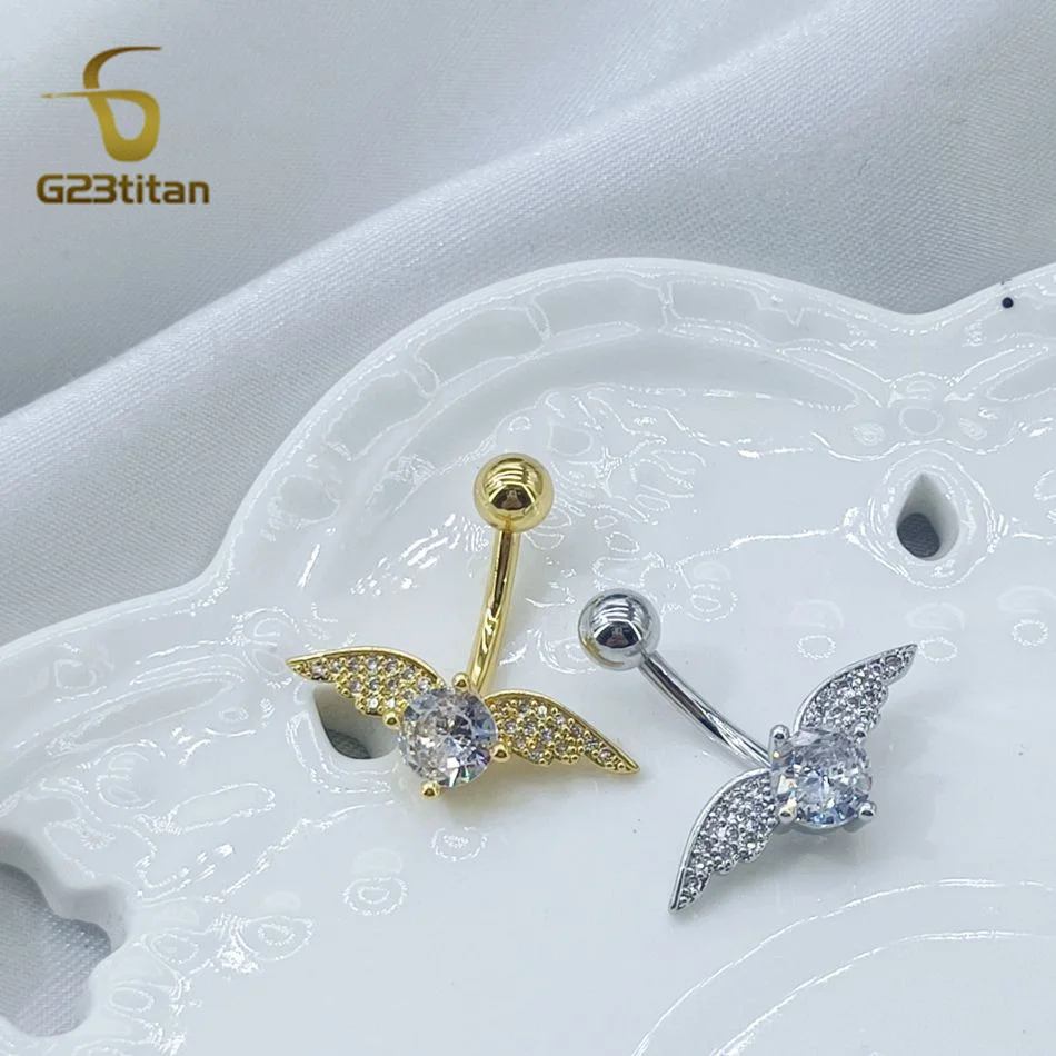Серебристый золотой цвет круглые с крыльями кольца для пупка пирсинг из