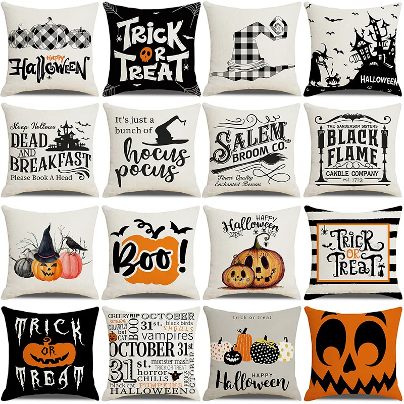 

Halloween Cartoon Pumpkin Skull Printed Cushion Cover Nightmare Before Christmas Decorative Pillow Cover Home Decor Pillowcase