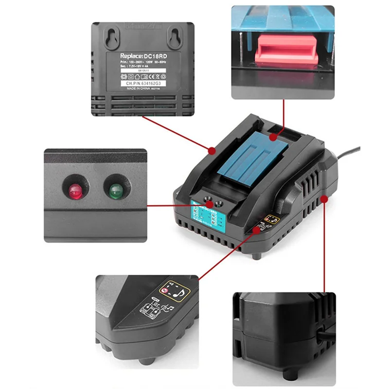 Замена для Makita/Makita DC18RD с одним слотом 4A DC 14-18V зарядное устройство инструментов