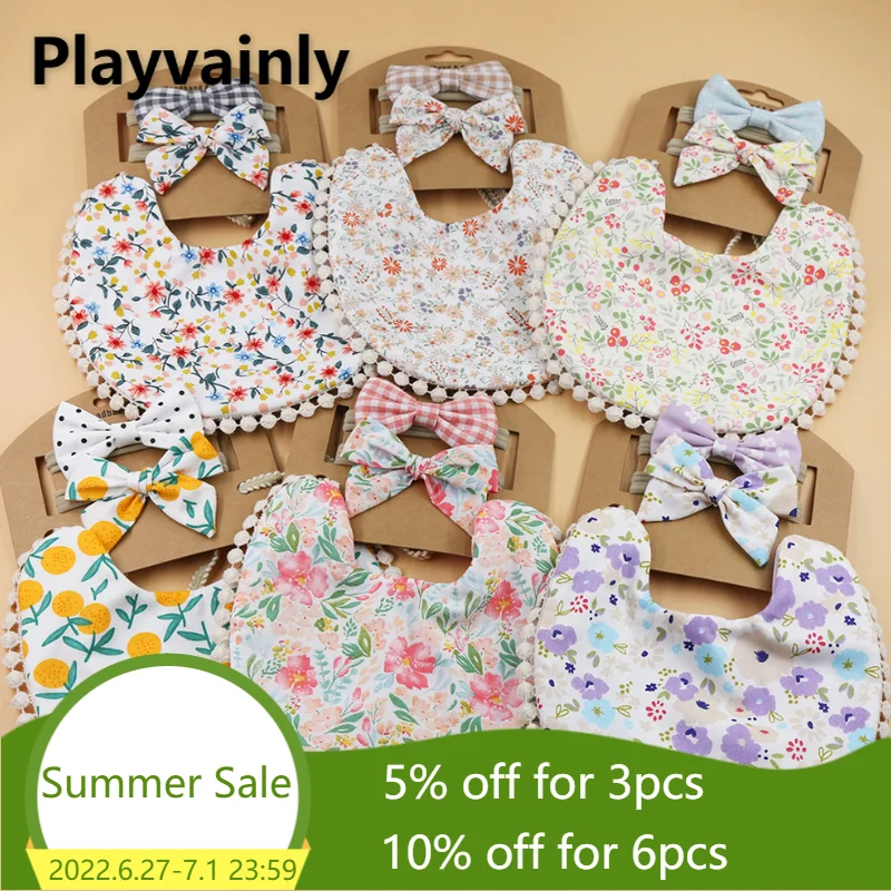 

Wholesale 2021 Hot Sale New Autumn Baby Girls Boys Bibs Sets Floral Print Burp + Headwear Newborn Accessories Infant E032